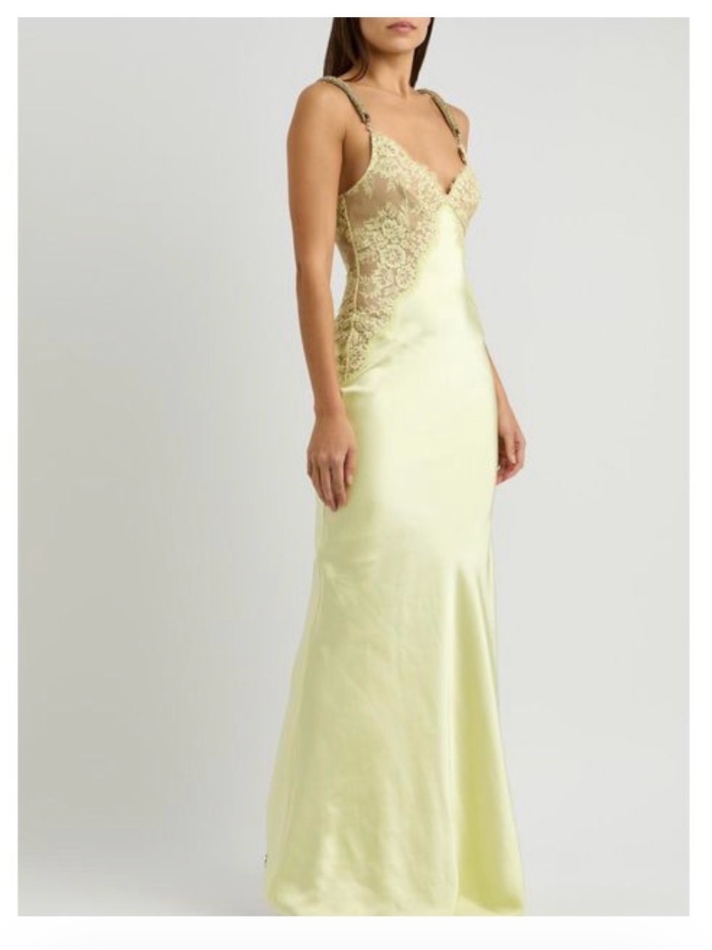 Self-Portrait Pale Yellow Lace-Trim Maxi Slip Dress - Picture 4 of 13